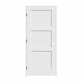 Codel Doors 30" x 80" x 1-3/8" Primed 3-Panel Equal Panel Interior Shaker 4-9/16" RH Prehung Door w/Black Hinges 2668pri8433RH1D4916